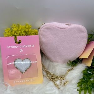 Stoney Clover Lane Pink Crossbody Heart Bag, Sticker/Patch